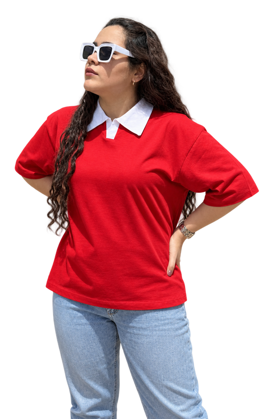 پولو شرت زنانه یقه سفید آستین کوتاه | تیشرت پولو زنانه